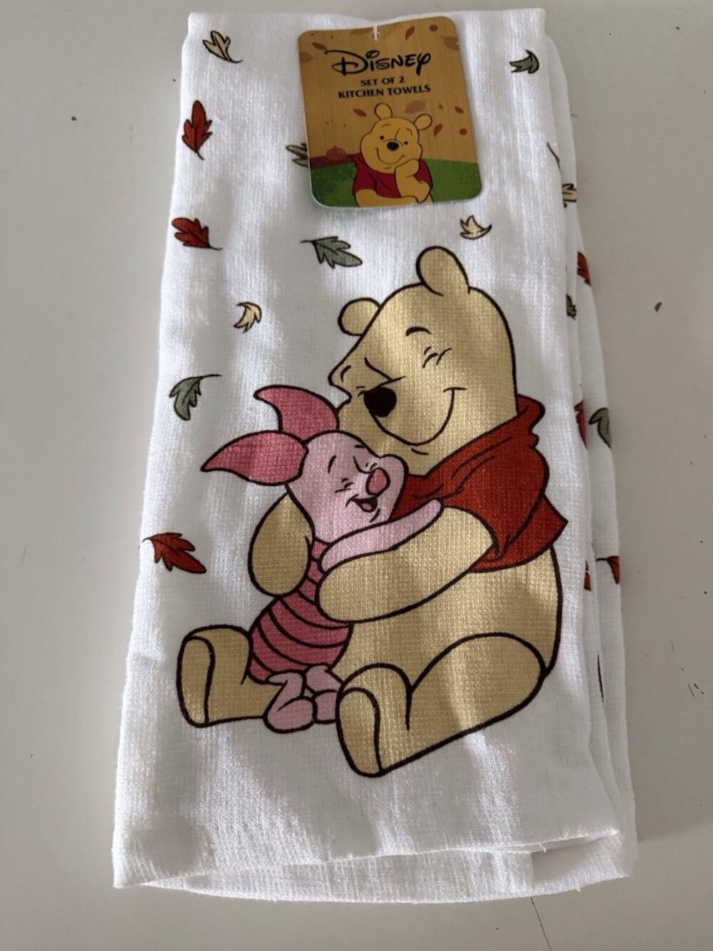 2 Pack Disney Winnie The Pooh Piglet Autumn Fall Leaves Kitchen Towels 18” X 28”